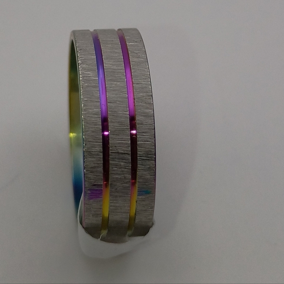 Jewelry - Unisex Silver and Rainbow Stainless Steel Ring Band Size 20 U.S Size 10